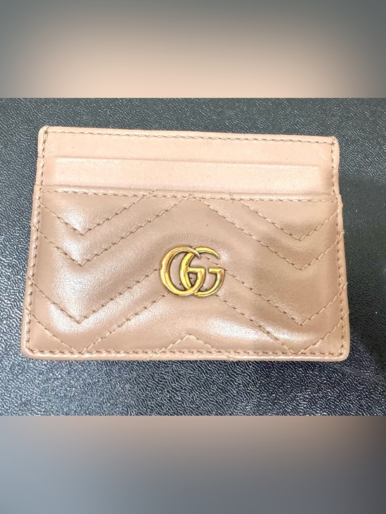 Gucci Handbags - Gucci Beige Quilted Leather Card Holder with Gold Double G